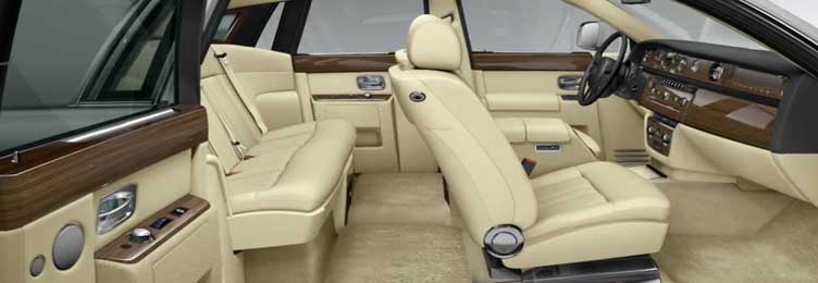 Cream leather interior of a luxury exotic sedan