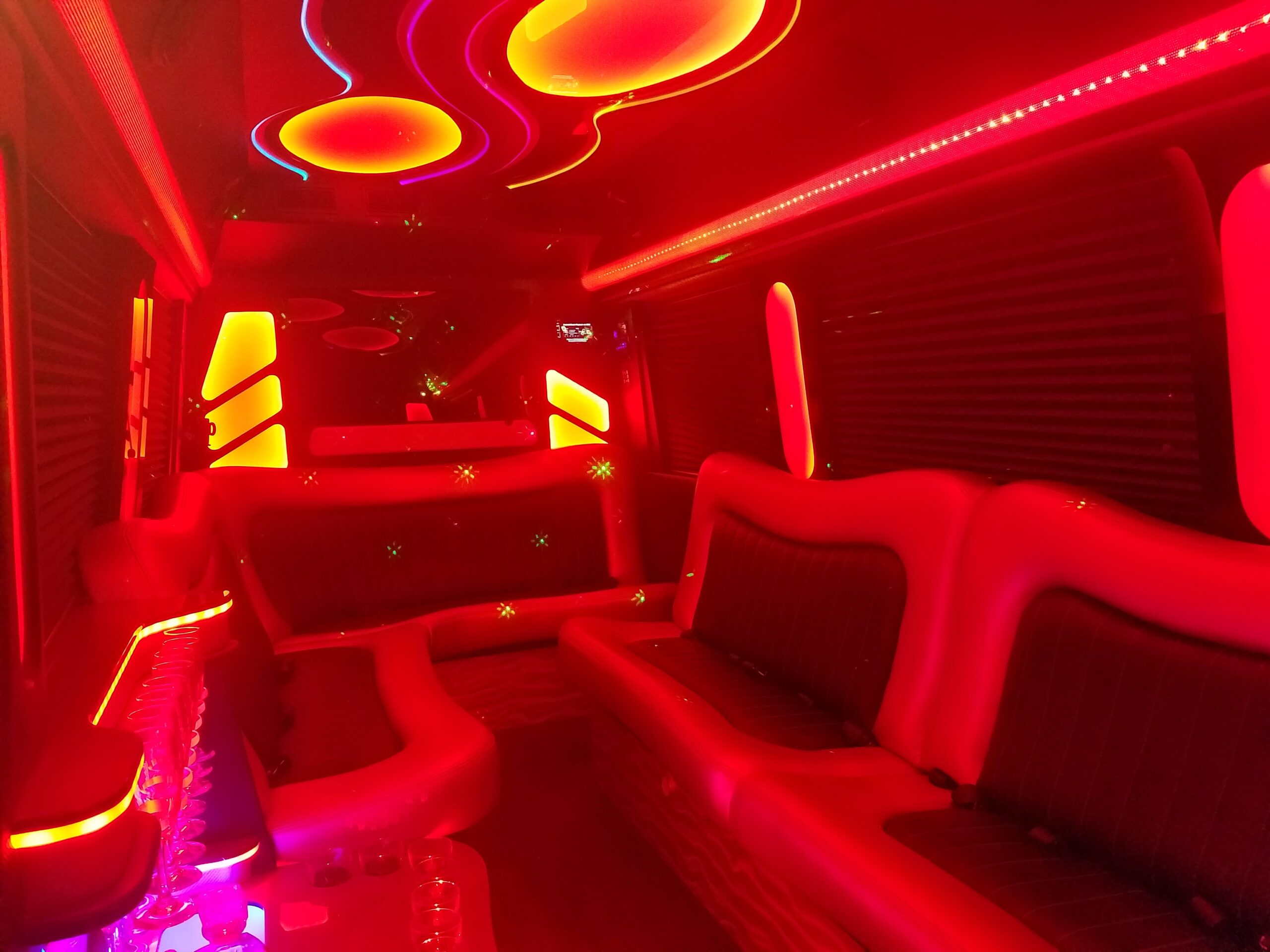 Red-lit Sprinter interior, Northridge