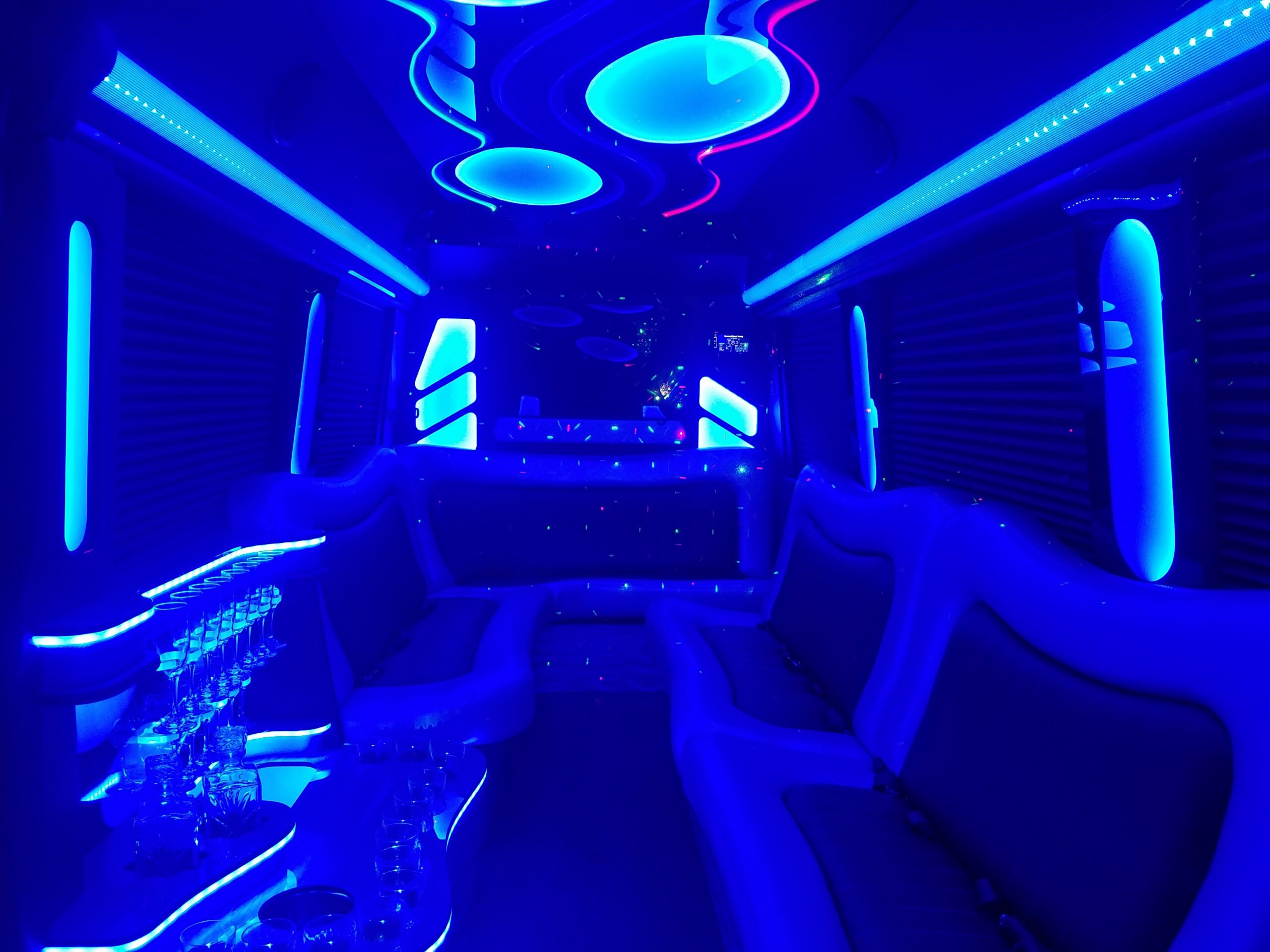 Blue-lit Sprinter interior, Northridge